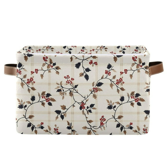 Yayeee Canvas Storage Basket with Handles for Shelves Fabric Bins Closet Organizer, Floral Plaid