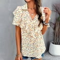 thumbnail image 4 of Otvok Summer Tunic Tops Women Tank Floral Printed Ruffle Sleeve V-Neck Casual Polyester Blouse, 4 of 6
