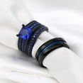 thumbnail image 6 of Matching Rings Couple Rings 1.5 CT Blue CZ Women Wedding Ring Sets Male Titanium Ring, 6 of 8