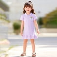 thumbnail image 2 of Kids Preppy Girls Summer Dress Solid Color Short Sleeve Casual Peter Pan Collar Soft Party Dress for Children Light Purple 3 Years-4 Years, 2 of 6