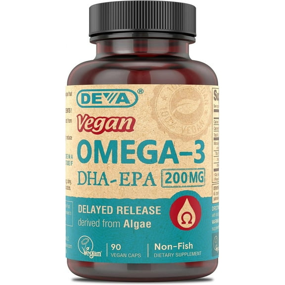 DEVA Nutrition Vegan Omega-3 DHA-EPA, from Micro Algae, Delayed Release, 90 Vegan Capsules, 1-Pack