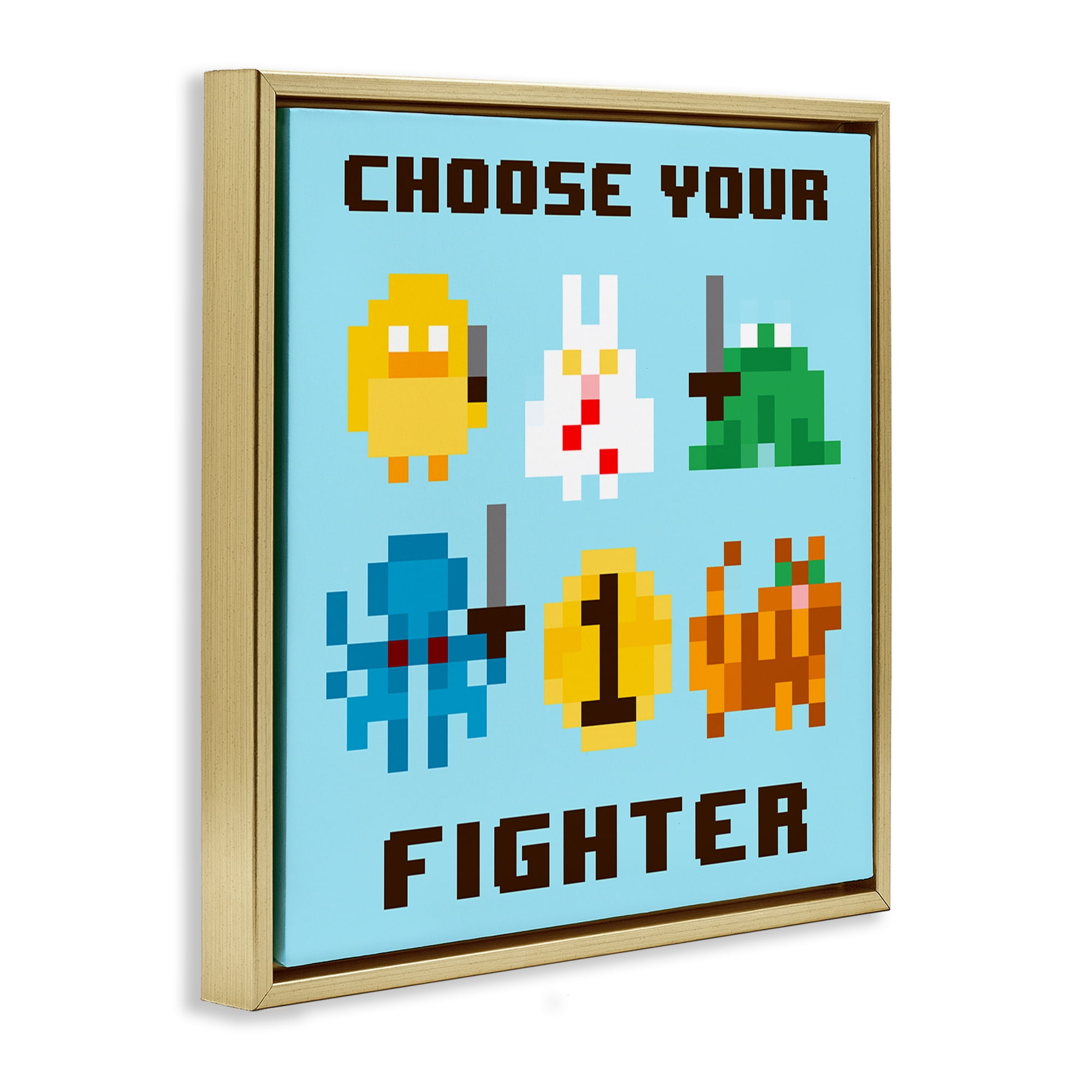 Stupell Industries Choose Your Fighter Entertainment Painting Gold Floater Framed Canvas Art Print Wall Art, 18 x 18