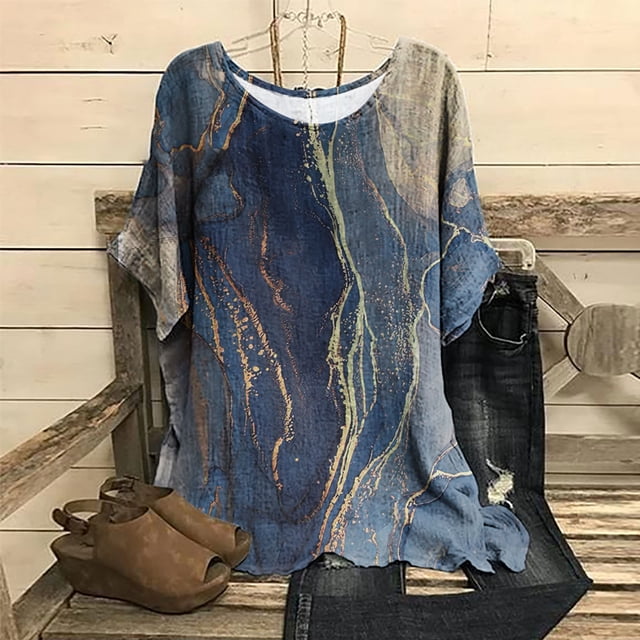Puntoco Mujer Suelta Casual Manga Corta Cuello Redondo Estampado Blusa Casual Camiseta Túnica tops Puntoco Puntoco-5138