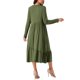 thumbnail image 3 of Vestido midi de mujer Inspire Chic de manga larga de otoño, cuello redondo, casual, suelto, con pliegues y capas, con bolsillos en color verde ejército, 3 of 5