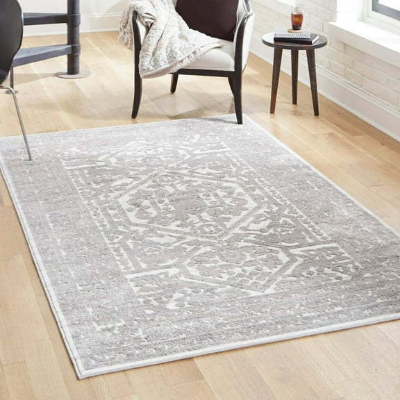 Unique Loom Boston Collection Area Rug - Medallion (2' x 3' 1" Rectangle White/Gray)
