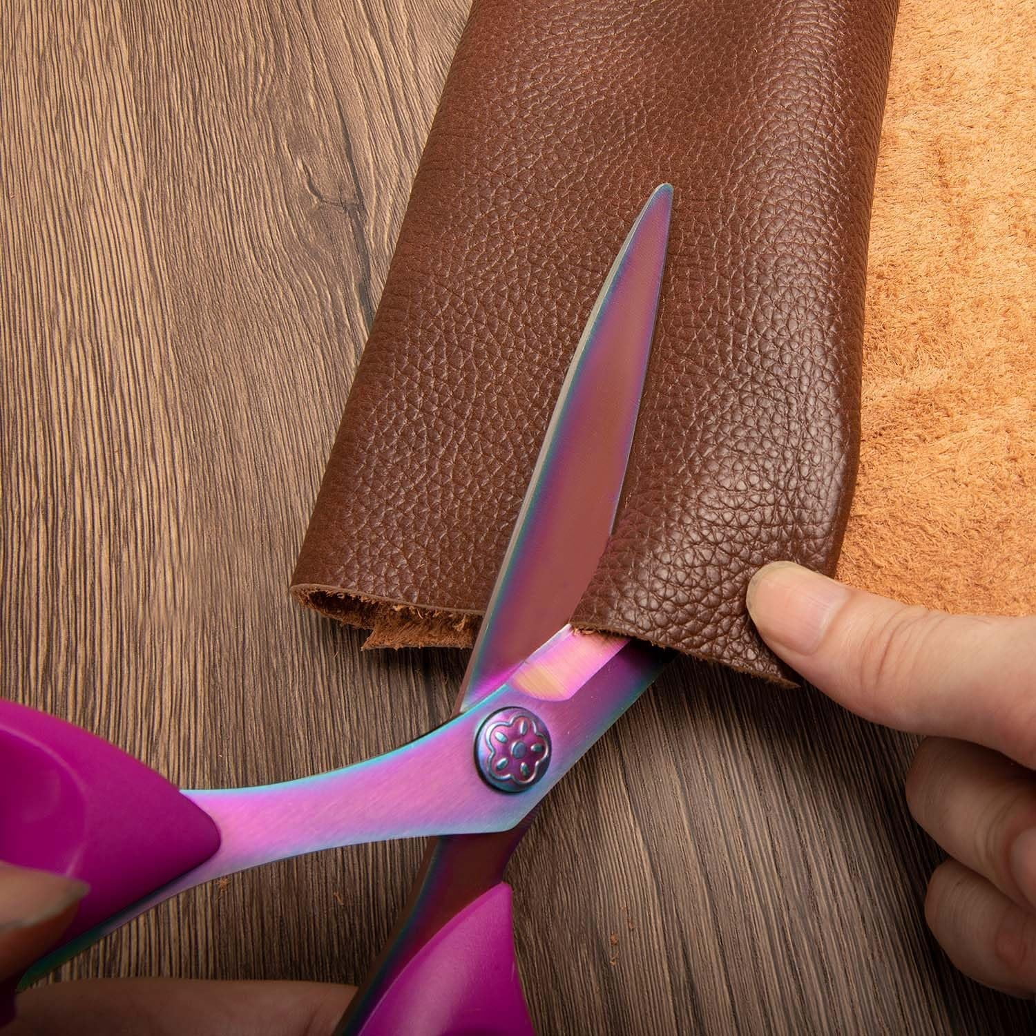 Left Handed Sewing  for Fabric , Professional  Heavy Duty Titanium Coating Forged Stainless Steel Multi-Purpose Shears for Leather, Dressmaking, Tailoring, Quilting, Office, 9 inch