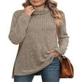 thumbnail image 2 of Haut à Col Roulé Côtelé pour Femmes - Chemise Basique à Manches Longues avec Fente Latérale, 2 of 5