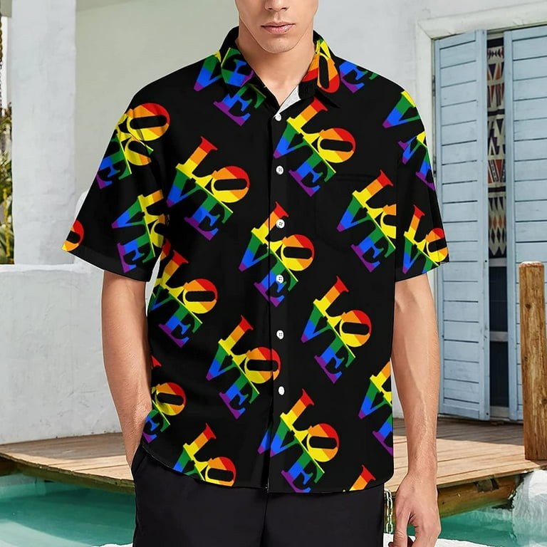  Gay Love Rainbow LGBT Mens Hawaiian Shirt Short Sleeve Button  Down Shirts Tops for Beach Work XS : Sports & Outdoors