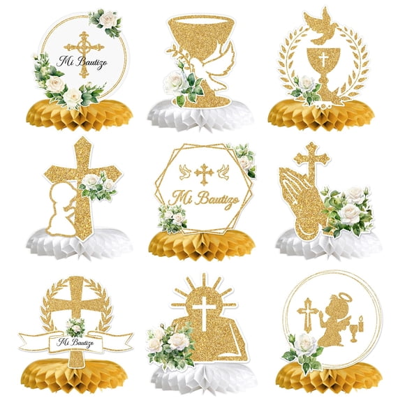 Centros de mesa en forma de panal Calarjeta Mi Bautizo, decoración de 9 piezas