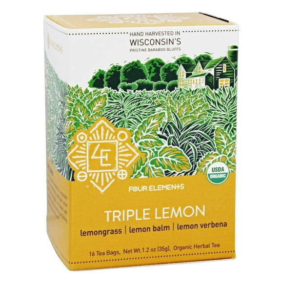 Four Elements Herbals - Organic Herbal Tea Triple Lemon - 16 Tea Bags