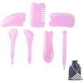 thumbnail image 1 of Ensemble de 7 Pcs d'Outils de Massage Gua Sha Grattant, Ensemble d'Outils de Massage GuaSha en Résine Naturelle pour Libération du Visage, du Dos et du Cou, Réduire la Douleur Musculaire (Rose), 1 of 8