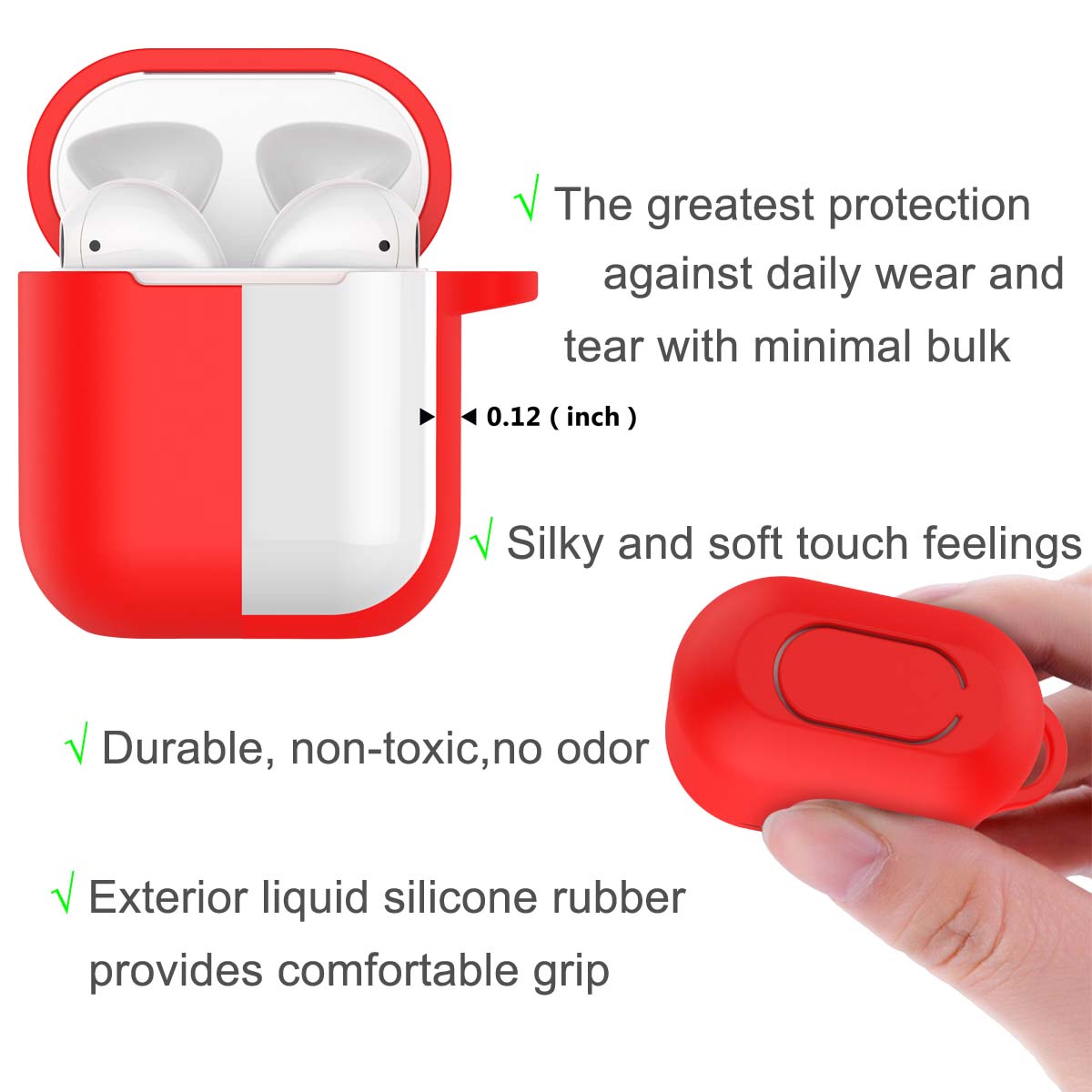 Apple Airpods 2 Skin, For Airpods Charging Case fur Ball for Airpods 2nd, Takfox Scratch-Resistant 360° Protective Portable Liquid Silicone Cover Skin For Airpods 2 Rubber Accessories + Keychain - image 5 of 6