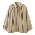 thumbnail image 6 of QHFBli Women's Puffed Bomber Jacket Oversized Streetwear Casual Batwing Sleeve Lapel Collar Zip Front Pleated Shirts, 6 of 6