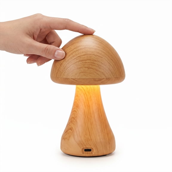 LED Wooden Mushroom Lamp Table Lamp for Bedroom,Desk Bedside Small Lamps for Living Room Night Stands, Decor Cute Mini Modern Mid Century Lamps 3 types of lighting colors