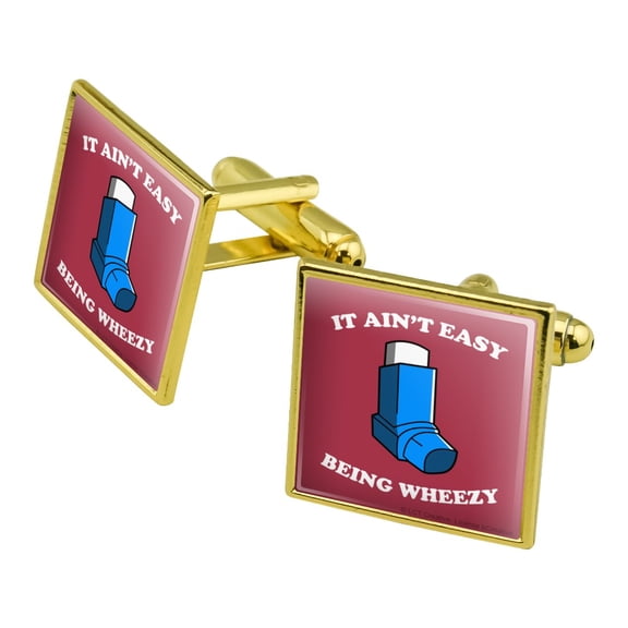 It Ain't Easy Being Wheezy Asthma Inhaler Funny Humor Square Cufflink Set - Silver or Gold