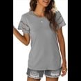 thumbnail image 2 of Camisetas de Corta con Encaje para Mujer, Blusas de Verano, Camisetas Informales Holgadas. Gris M, 2 of 5