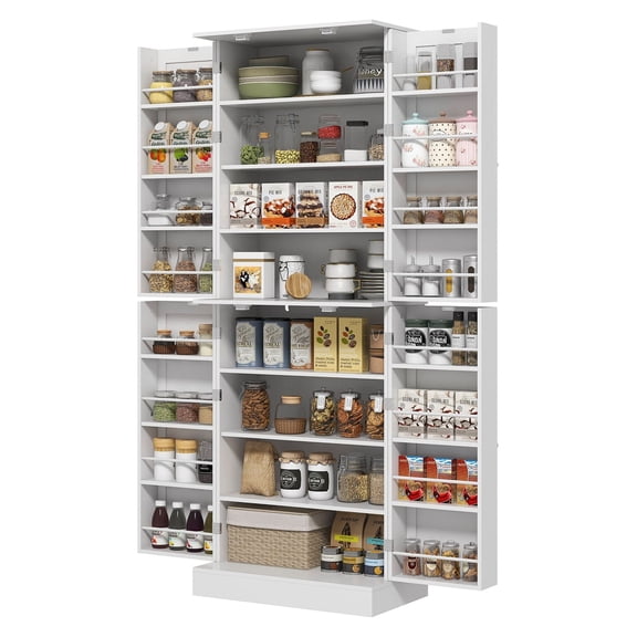 65" Kitchen Pantry Cabinet, White - 4 Door Storage with Adjustable Shelves