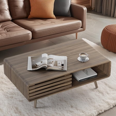 Coffee Table with Storage, Farmhouse Wood Tables for Living Room, Easy Assembly, Suitable for Various Home Styles (Light Brown)