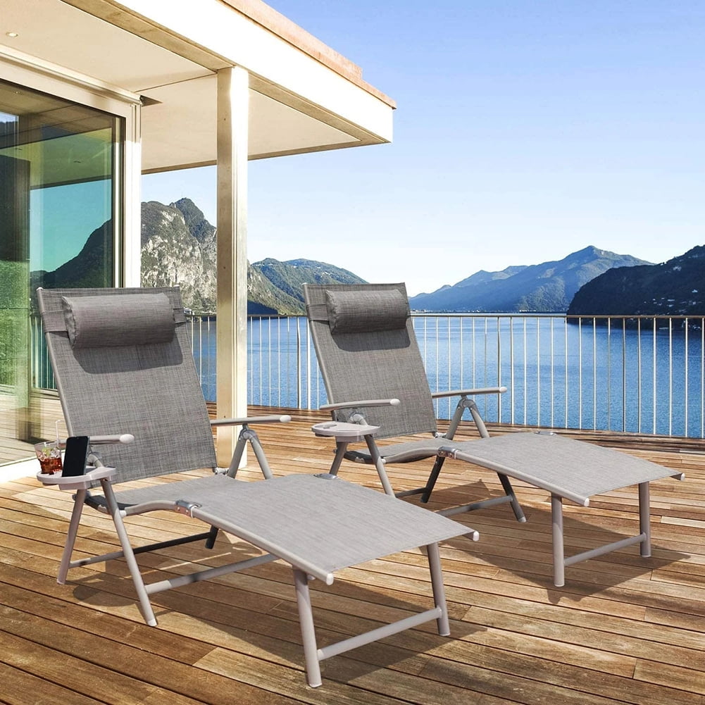 Kepooman Outdoor Folding Patio Chaise Lounge Chair with Pillow, Set of 2, Aluminum Adjustable Pool Recliner Chair for Outside, Grey Kepooman Outdoor Folding Patio Chaise Lounge Chair with Pillow, Set of 2, Aluminum Adjustable Pool Recliner Chair for Outside, Grey