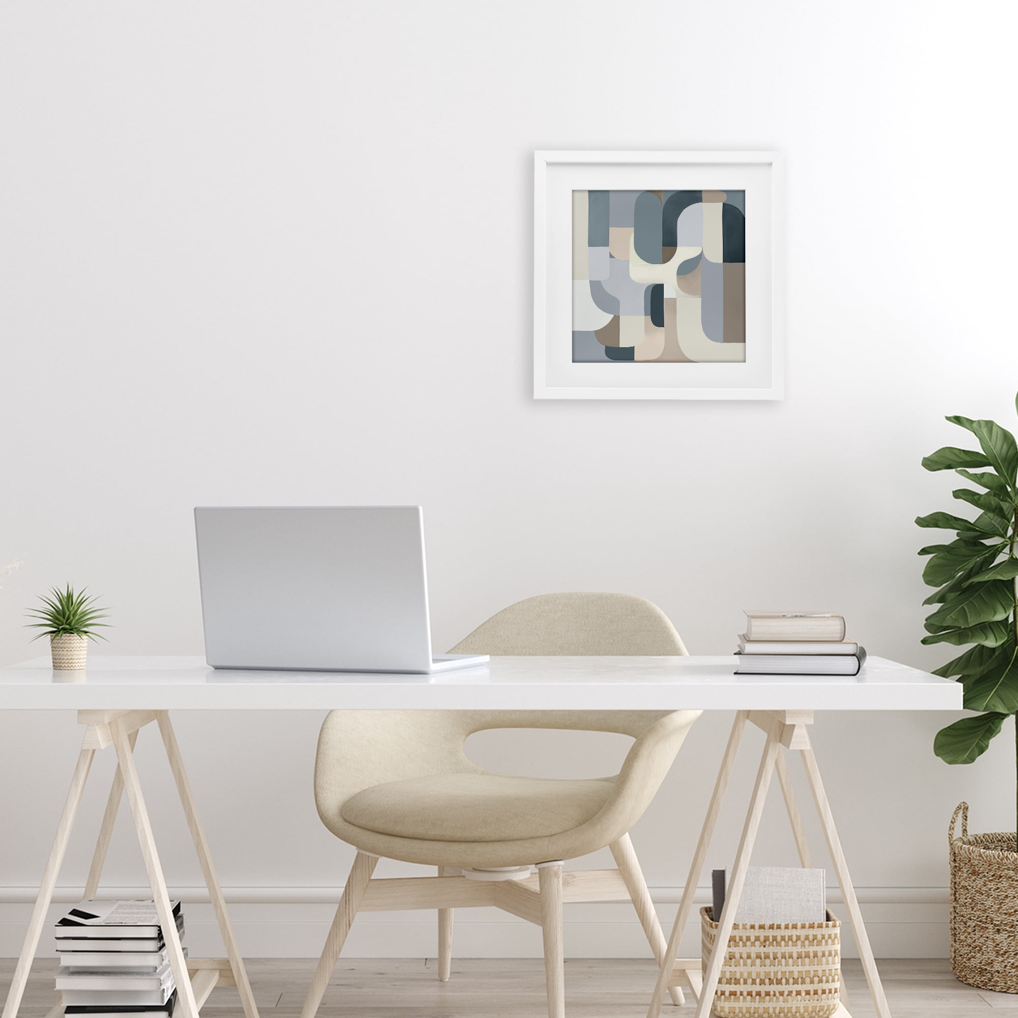 Stupell Industries Bauhaus Blue Curves White Framed Print Under Glass, design by Annabelle Hall