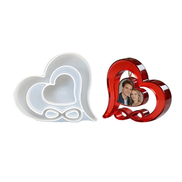 Silicone Mold For Heart Photo Frame Resin Craft With Rectangular Base Desktop Display