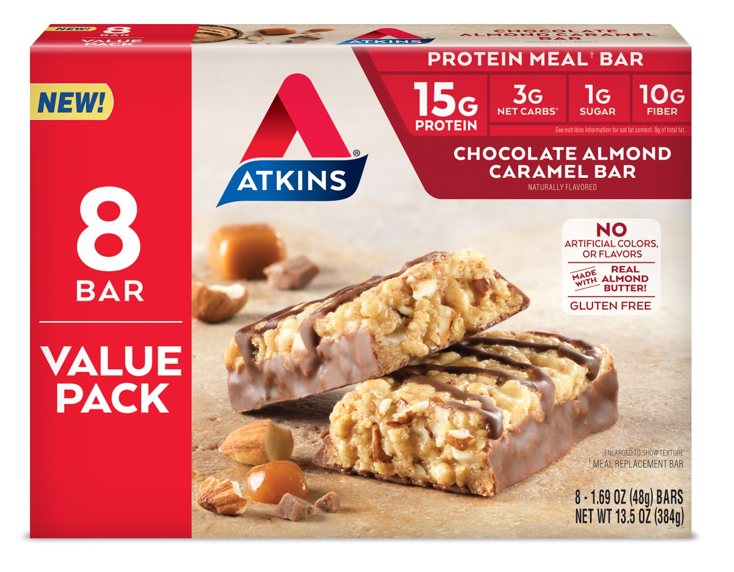 Atkins Protein-Rich Meal Bar, Chocolate Almond Caramel, Keto Friendly