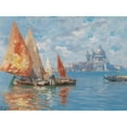 thumbnail image 2 of Ferdinando Silvani 18x14 Black Ornate Wood Framed Double Matted Museum Art Print Titled - Venice, Fishing Boats Before Santa Maria Della Salute, 2 of 5