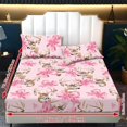 thumbnail image 6 of Jeiento Pink Deer Bow Print Bedding Set, 2 Soft Pillow Shams with Deep Pocket Bottom Sheet, Breathable Cute Wildlife Pattern Bed Cover for Bedroom Guest Room Kids Room, King Size, 6 of 7