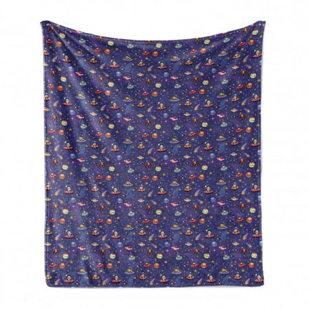 

Alien Soft Flannel Fleece Throw Blanket Ufo Trippy Odd Characters in Spaceship Hovering in Galaxy Futuristic Cartoon Cozy Plush for Indoor and Outdoor Use 50 x 70 Multicolor by Ambesonne