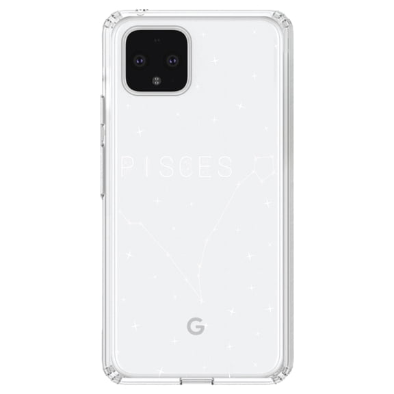 DistinctInk Clear Shockproof Hybrid Case for Google Pixel 4 XL (6.3" Screen) - TPU Bumper, Acrylic Back, Tempered Glass Screen Protector - Star Zodiac Pisces