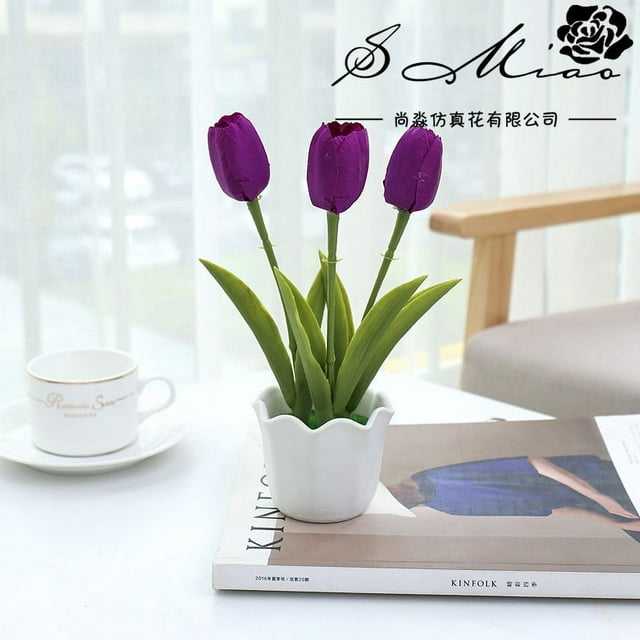 Xihbxyly Almacén de Liquidación Simulación de Tulipanes de Tres Cabezas, Flor de Bonsái, Adorno Creativo, Planta de Simulación