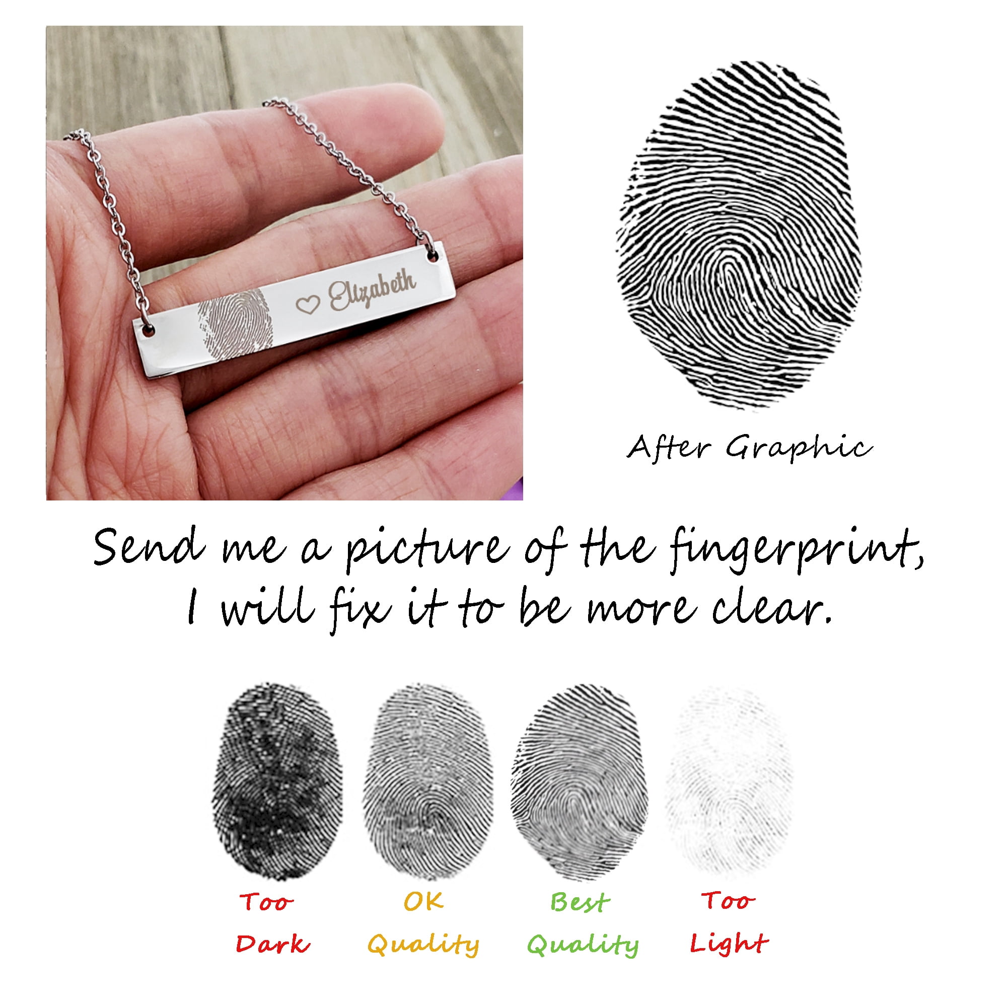 Personalized Actual Loved One's Fingerprint Stainless Steel Engravable Thumb Print Memorial Keepsake Pendant Jewelry with Gift Box [Gold]