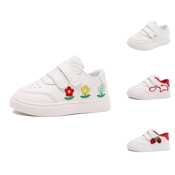 VOUZZA Girls White Canvas Sneakers Cute Strawberry Embroidered School Shoes Kids Ribbon Sunflower Casual Trainers