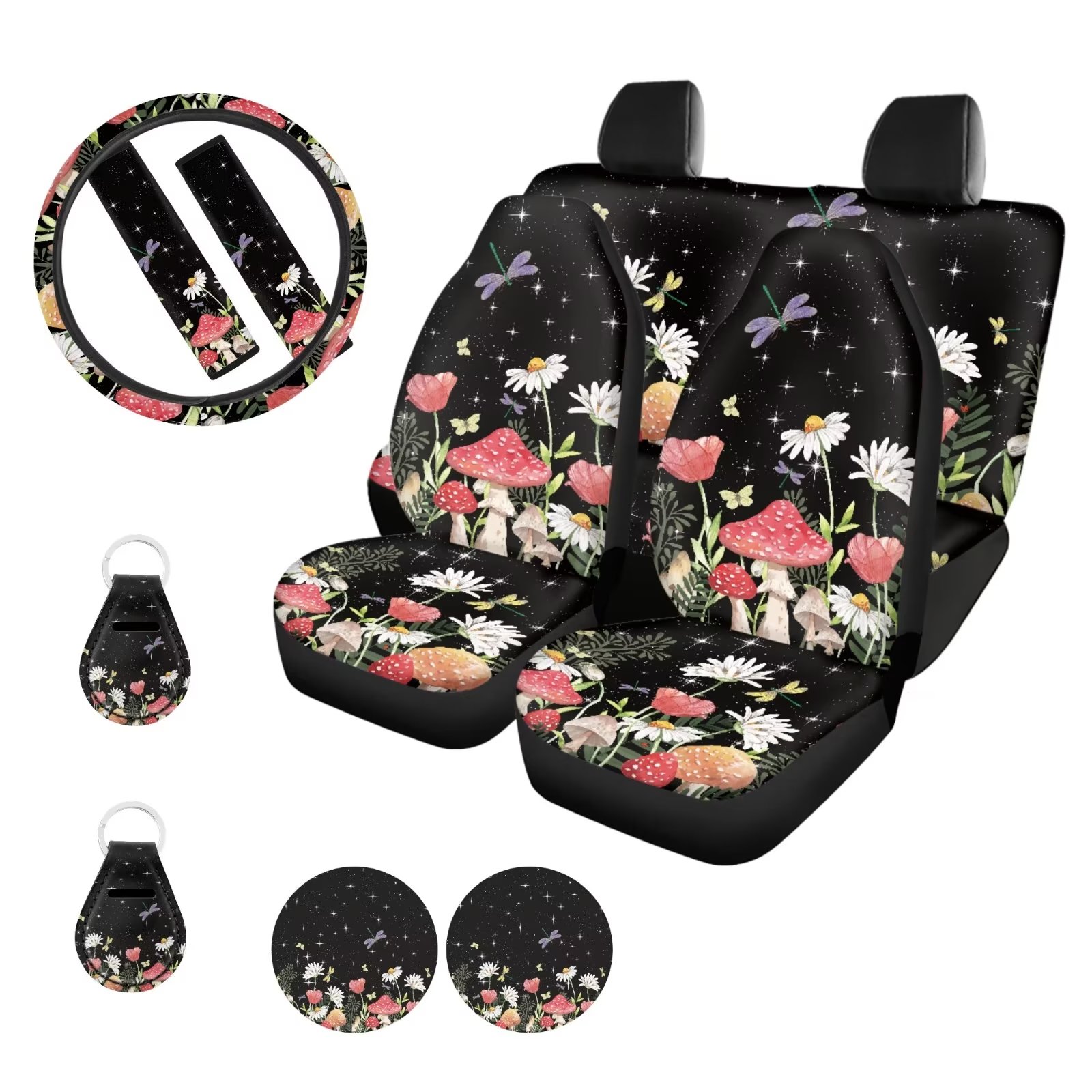 FKELYI Star Mushroom Car Seat Covers 11 PCS Washable Dragonfly Front and Back Seat Cover
