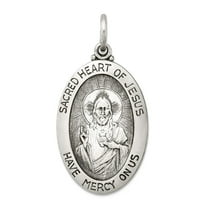 925 Sterling Silver Solid Polished Oxidized Not engraveable Sacred Love Heart of Religious Faith Inspiration Jesus Medal