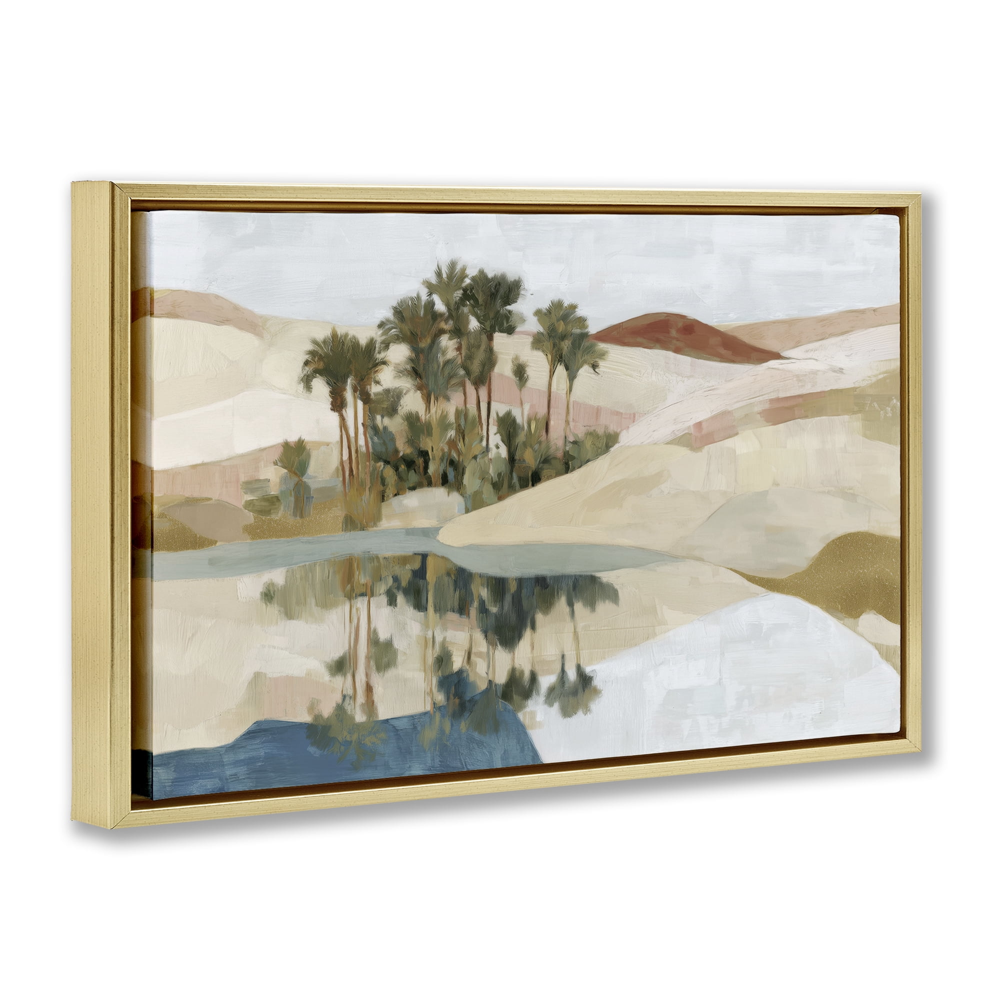 Stupell Industries Desert Oasis with Palm Reflection Gold Framed Floater Canvas Wall Art, design by Chromatic Storm Studio