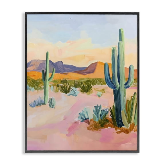 Stupell Industries Cactus Desert with Soft Sunset Black Framed Giclee Art, design by The Prints Vibe