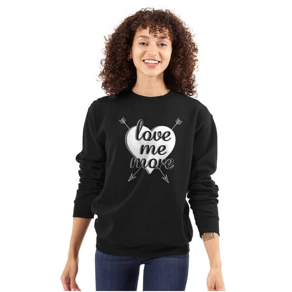 Cute Love Me More Valentines Heart Women Plus Size Crewneck Sweatshirt Brisco Brands 2X