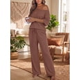 thumbnail image 4 of JWD Women's 2 Piece Pajama Set Off-Shoulder Short Sleeve Top And Wide Leg Lounge Pants Soft Cozy Sleepwear Loungewear Brown 2XL, 4 of 7
