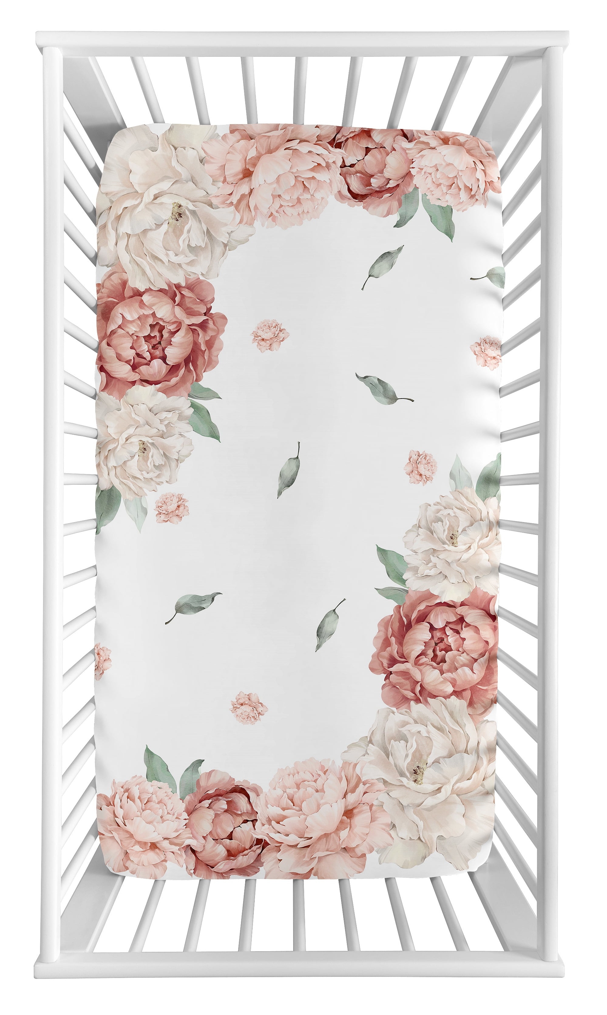 Sweet Jojo Designs Peony Floral Garden Pink and Ivory Photo Op Fitted Crib Sheet