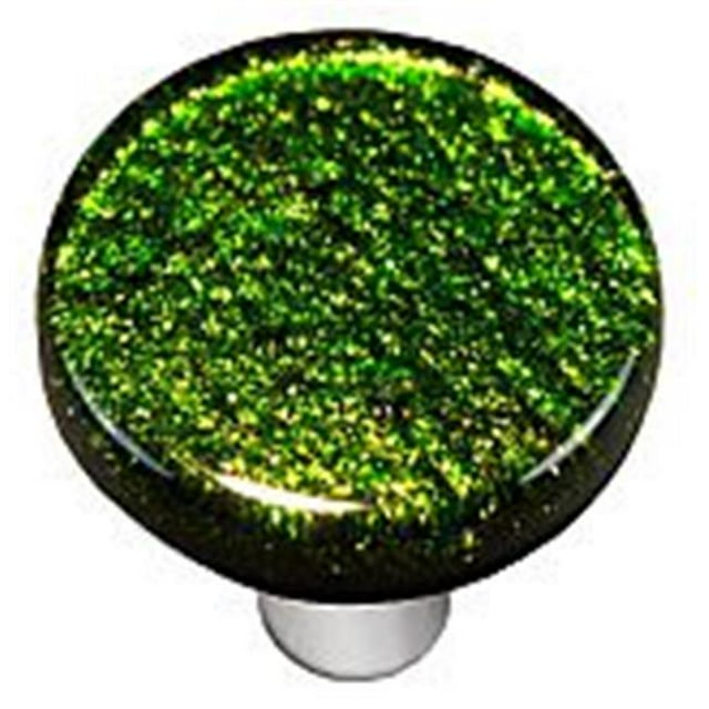 Light Metallic Green Round Glass Cabinet Knob - Aluminum Post