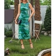 thumbnail image 5 of Floral Summer Dresses for Women Bodycon Sleeveless Midi Dress Side Slit Wedding Cocktail Party Dresses Green XL, 5 of 9