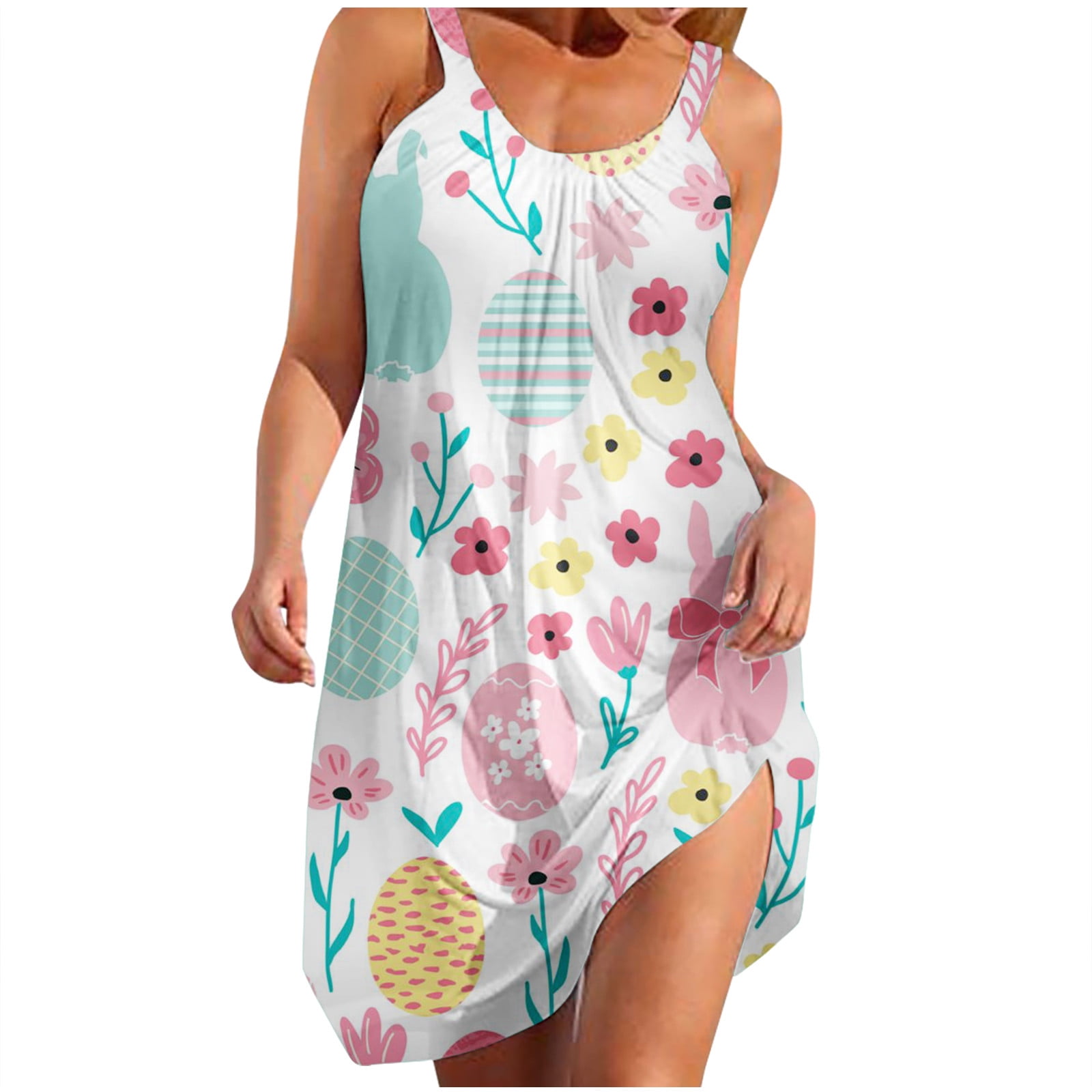 jsaierl Womens Easter Dress Rabbit Egg Print Summer Dresses Beach