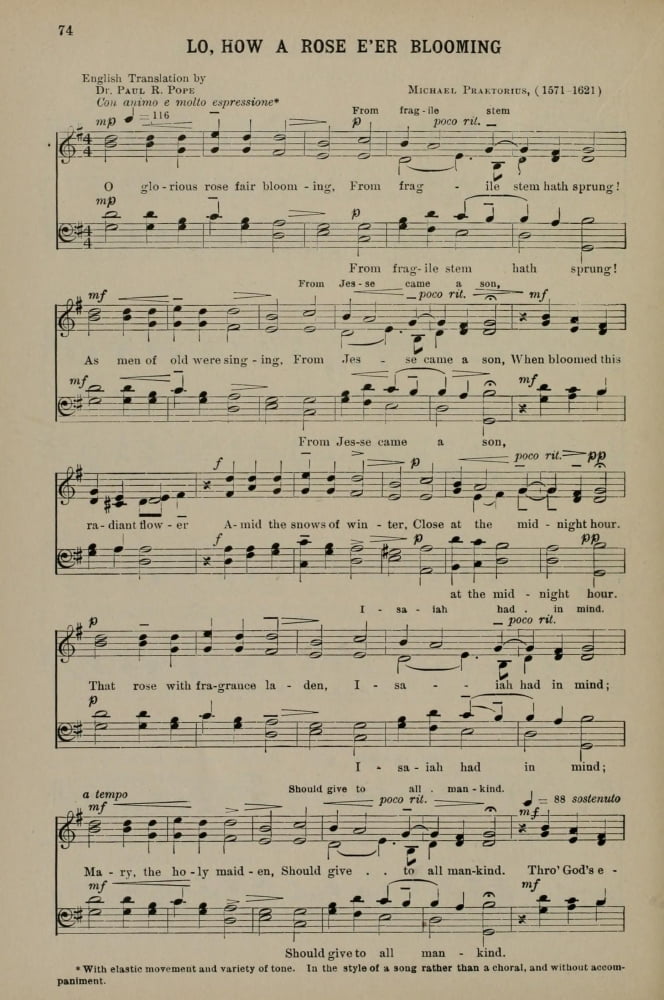 Lo How a Rose Eer Blooming 1 Michael Praetorius (1571-1621) Christmas Carols 1910 Canvas Art - (18 x 24)