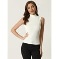 thumbnail image 4 of Camiseta sin mangas con cuello simulado para mujer, cuello alto, sin mangas, acanalado, top de punto blanco L, 4 of 6
