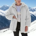 thumbnail image 2 of BiZtdJrK Womens Fuzzy Fleece Jacket Casual Zip Up Long Sleeve Winter Coat Solid Color Sherpa Warm Outwear with Pockets, White, XXXL, 2 of 7