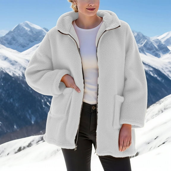 Elvqul Jacket for Women Outerwear with Pockets Long Sleeve Sweaters Thick Sherpa Womens Coat