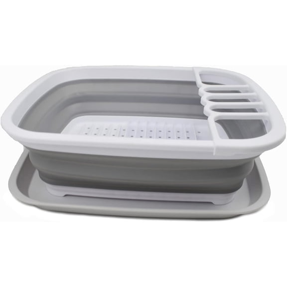 SAMMART 8L (2.1 gallons) Collapsible Platic Dish Draining with Drainer Board - Foldable Drying Rack Set - Portable Organizer - Pop Up Saving Kitchen Storage Tray