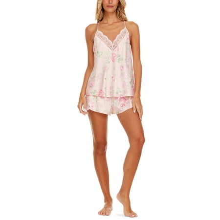Flora by Flora Nikrooz Women s Cindy 2-Pc. Floral Satin Pajamas Set - Pink Size Medium