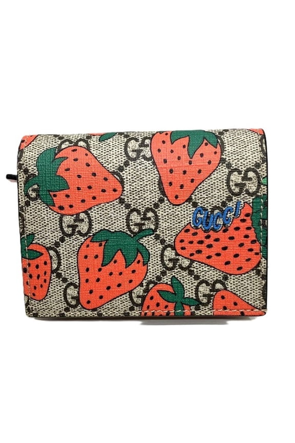 Pre-Owned Gucci GG Supreme Strawberry Mini Wallet 573839 Bi-fold for Women